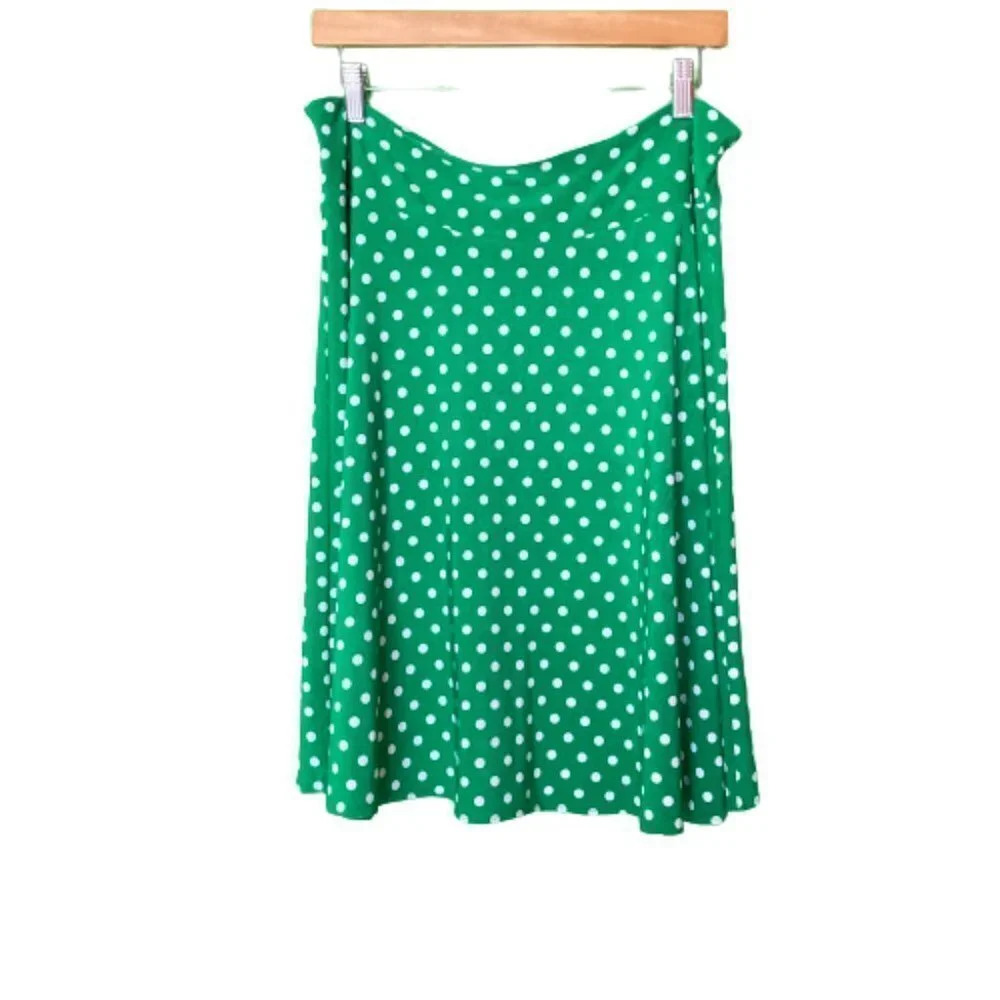 Karina Flare Full Skirt, Size Medium/Large, Kelly Green with White Polka Dots